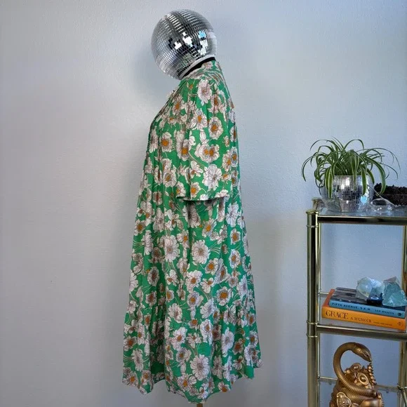 SHE + SKY Green Floral Split Neck Swing Dress 2XL Crochet trim dopamine dressing - Picture 15 of 16